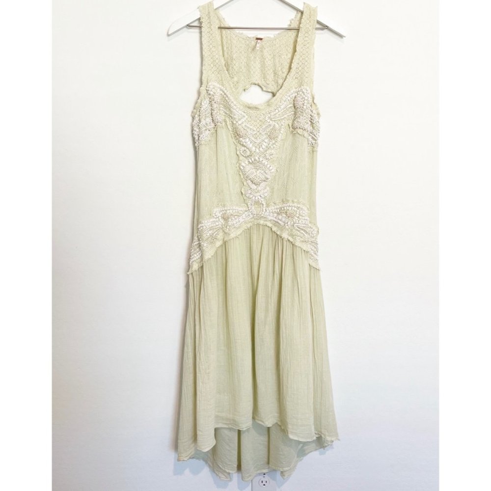 RARE FREE PEOPLE Under The Sea Beaded Embroidered Lace Trim Midi Dress Medium